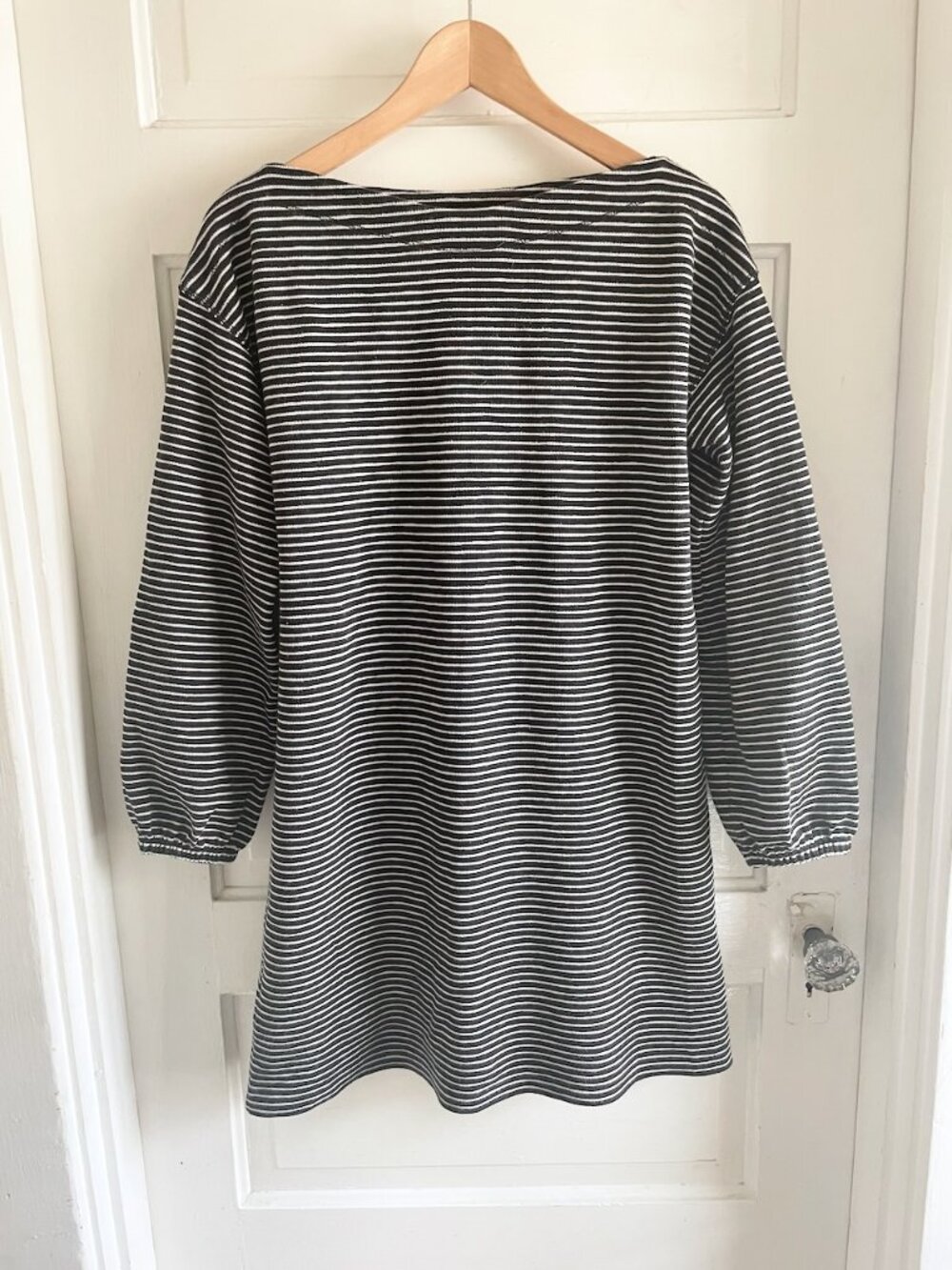 Lilla P Cozy Black & White Stripe Cotton Knit Boat Neck Mini Dress M